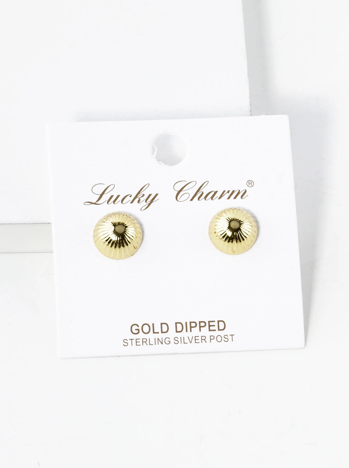 18K Gold Dipped Textured 10mm Semi-Hemisphere Button Stud Earrings