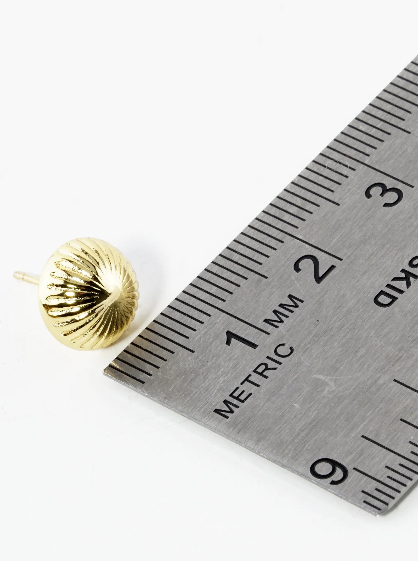 18K Gold Dipped Textured 10mm Semi-Hemisphere Button Stud Earrings