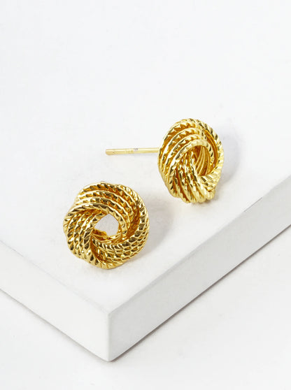 18K Gold Dipped Textured 11mm Love Knot Stud Earrings