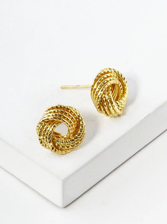 18K Gold Dipped Textured 11mm Love Knot Stud Earrings