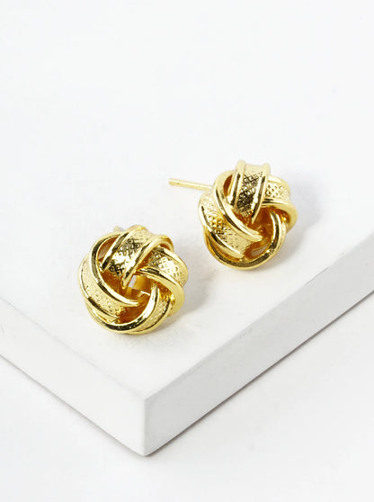 18K Gold Dipped Textured 11mm Love Knot Stud Earrings