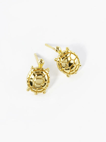 18K Gold Dipped Textured 11mm Turtle Stud Earrings
