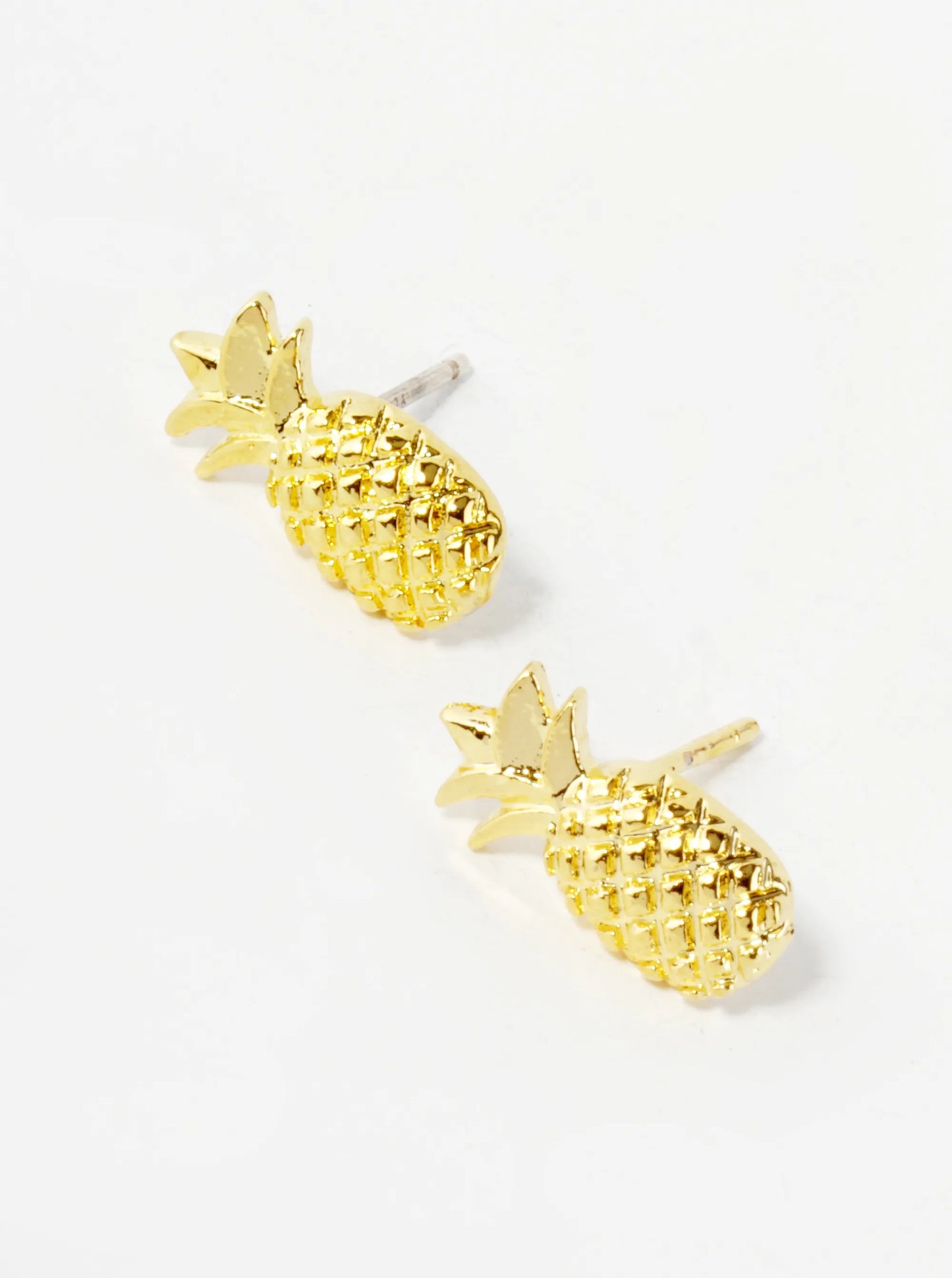 18K Gold Dipped Textured 12mm Brass Pineapple Sterling Silver Post Stud Earrings