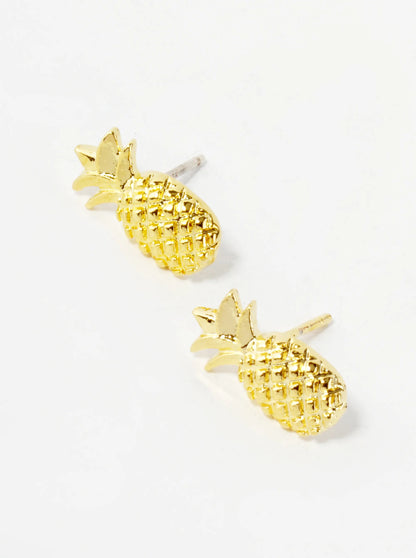 18K Gold Dipped Textured 12mm Brass Pineapple Sterling Silver Post Stud Earrings