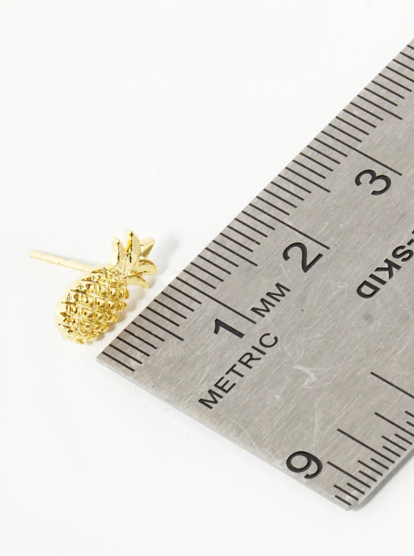 18K Gold Dipped Textured 12mm Brass Pineapple Sterling Silver Post Stud Earrings