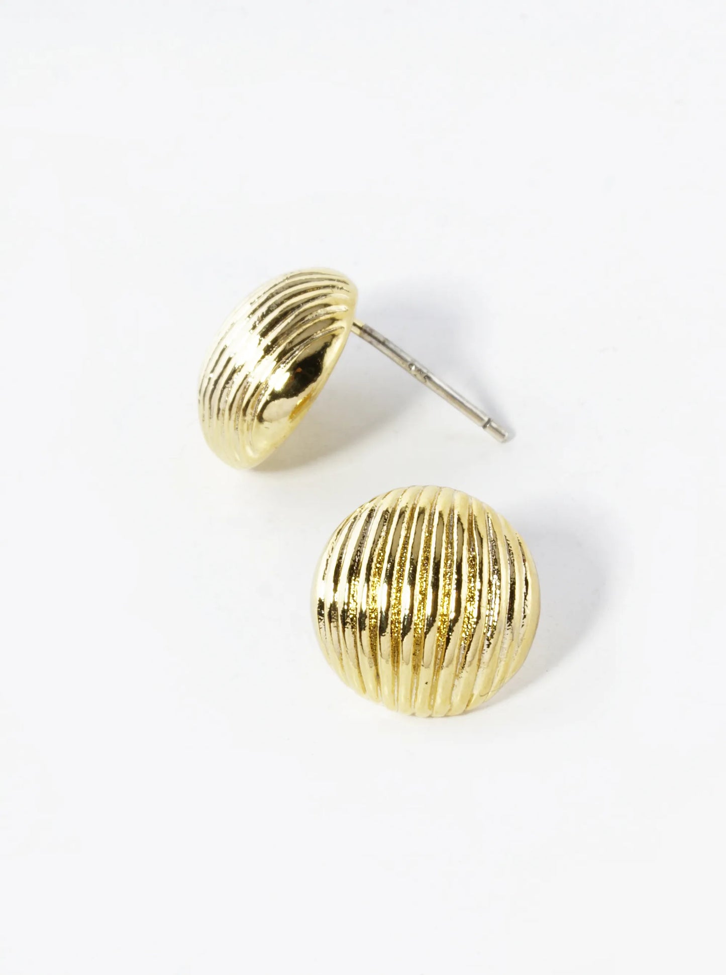18K Gold Dipped Textured 12mm Button Stud Earrings