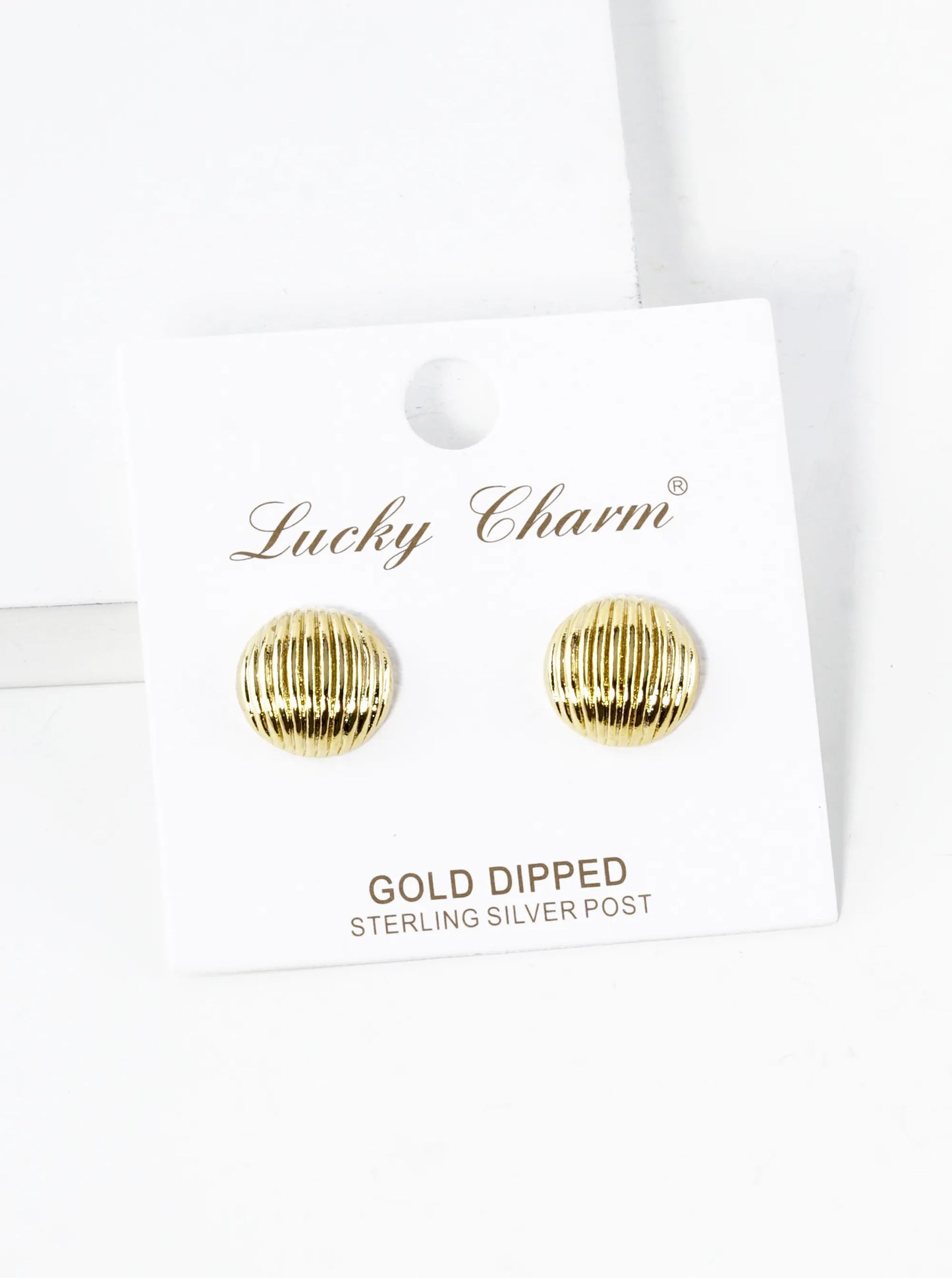 18K Gold Dipped Textured 12mm Button Stud Earrings