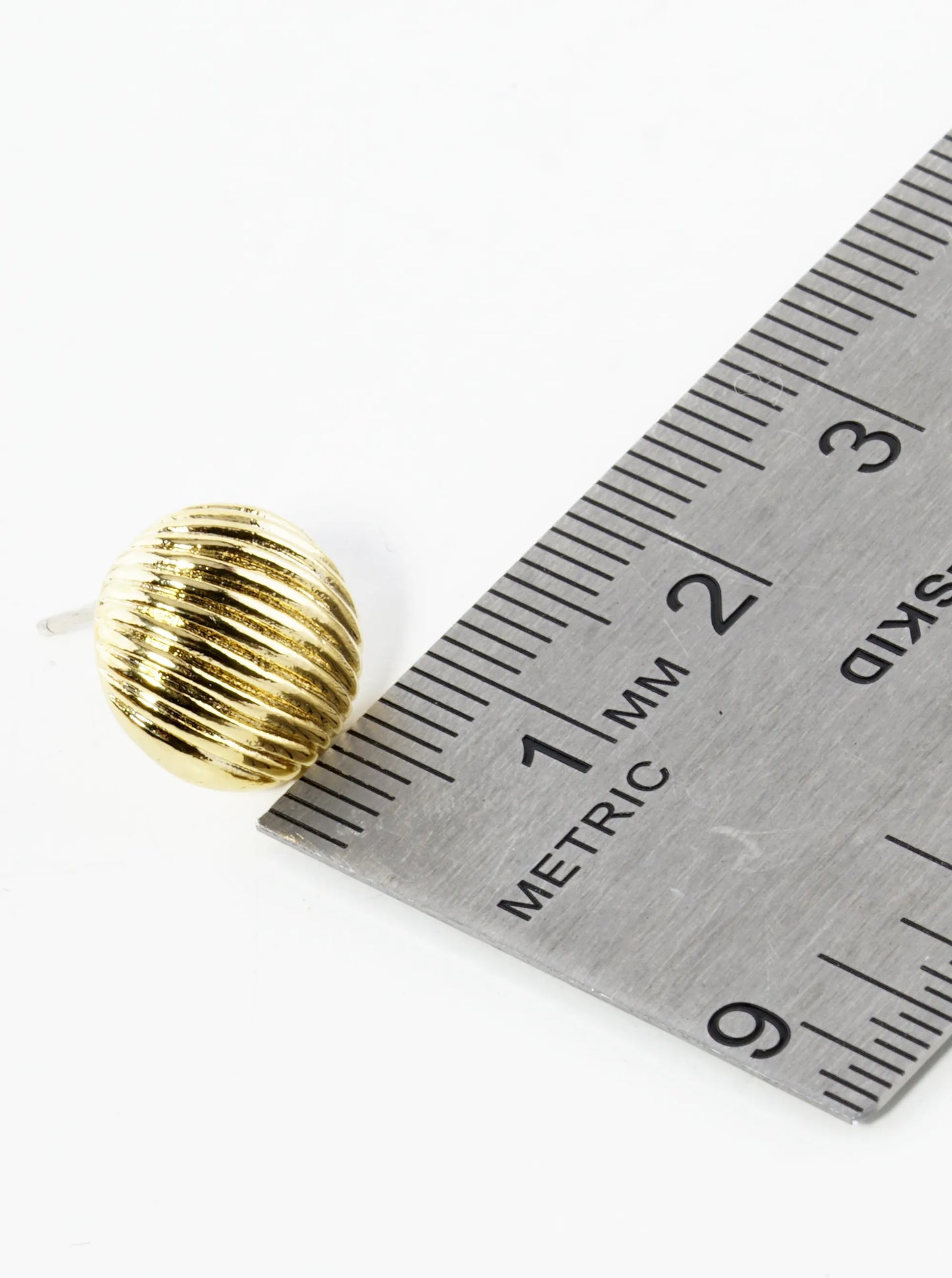 18K Gold Dipped Textured 12mm Button Stud Earrings