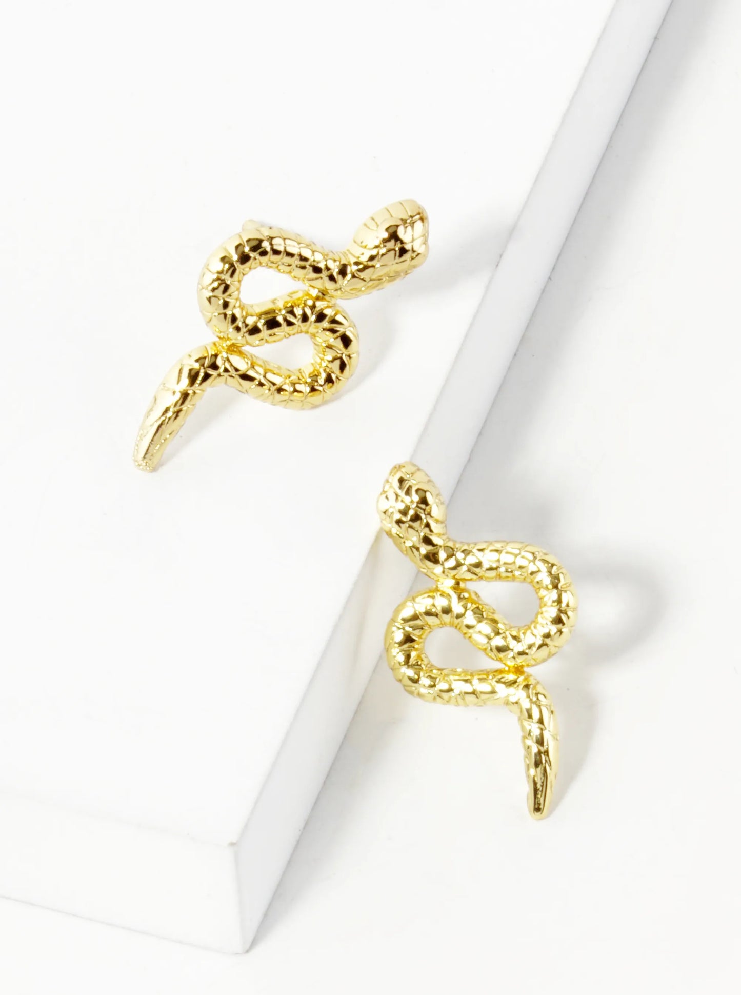 18K Gold Dipped Textured 20mm Snake Stud Earrings