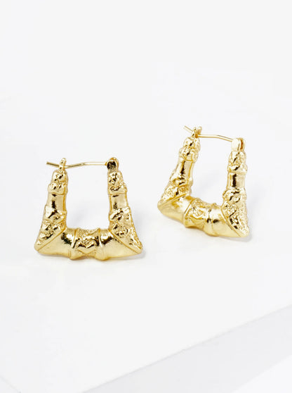 18K Gold Dipped Textured 20mm Trapezoid Hoop Earrings