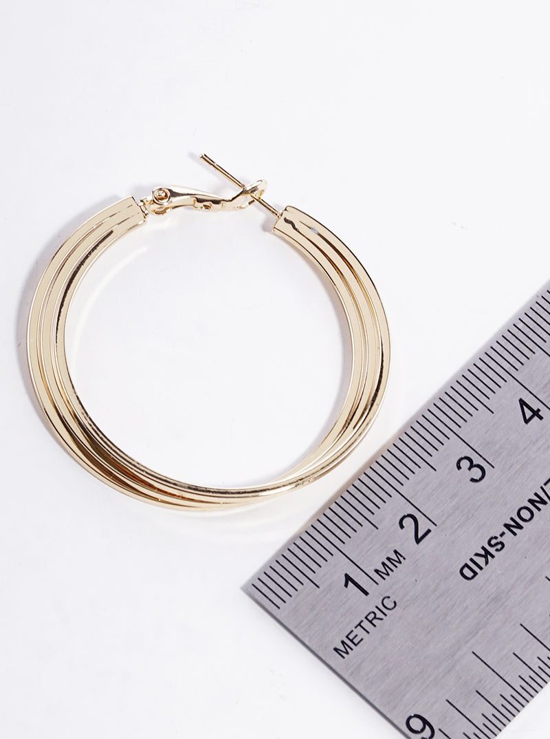 18K Gold Dipped Textured 40mm Layered Leverback Hoop Earrings