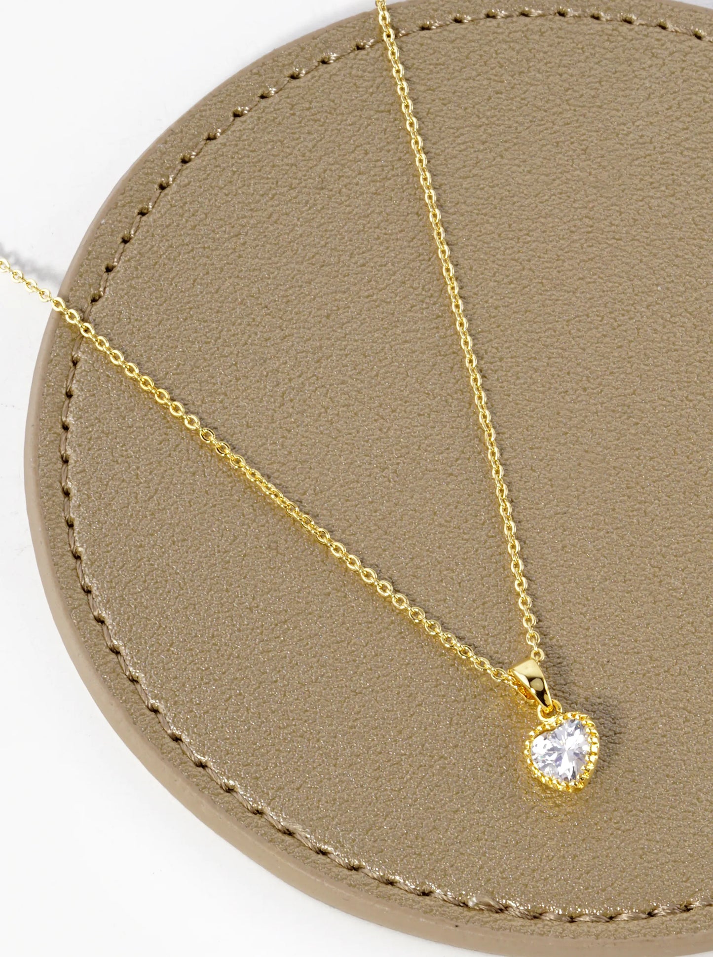 18K Gold Dipped Textured 7mm CZ Stone Heart Pendant Necklace