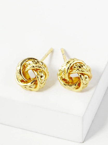 18K Gold Dipped Textured 8mm Love Knot Stud Earrings