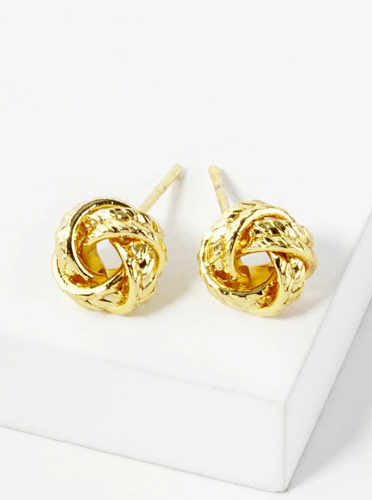 18K Gold Dipped Textured 8mm Love Knot Stud Earrings