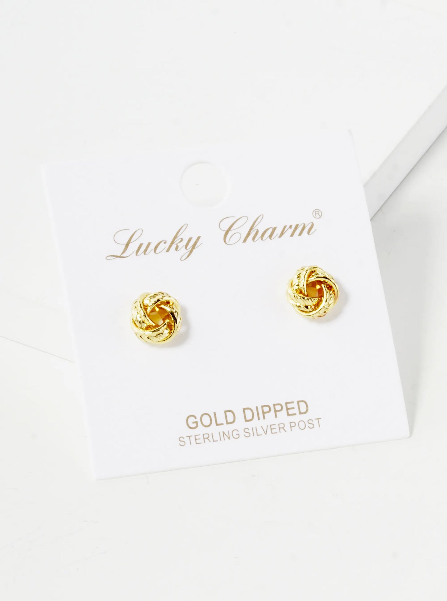 18K Gold Dipped Textured 8mm Love Knot Stud Earrings