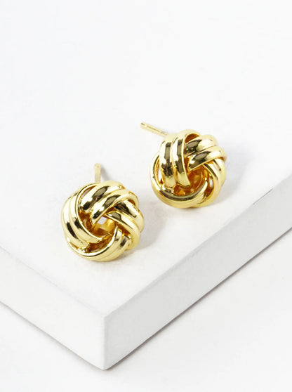 18K Gold Dipped Textured 9mm Love Knot Stud Earrings