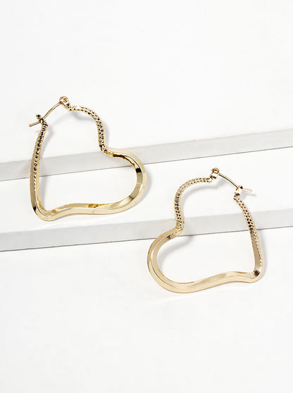 18K Gold Dipped Textured Brass Heart Hinged Hoop Earrings