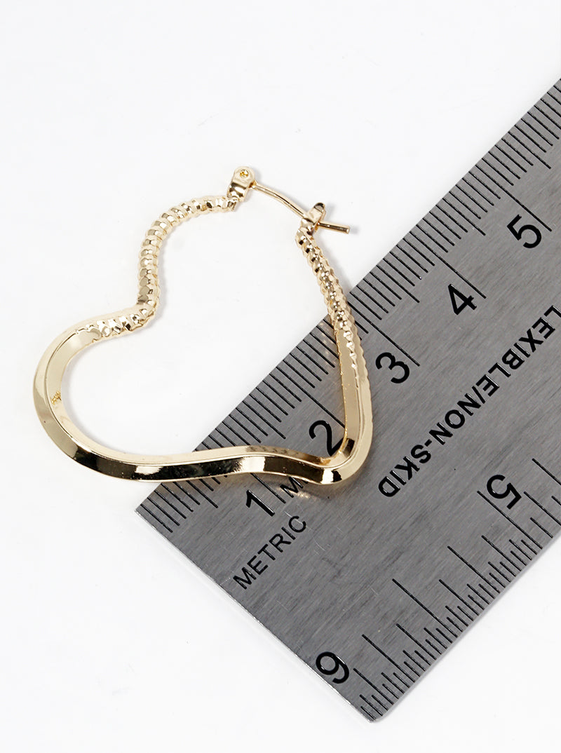 18K Gold Dipped Textured Brass Heart Hinged Hoop Earrings