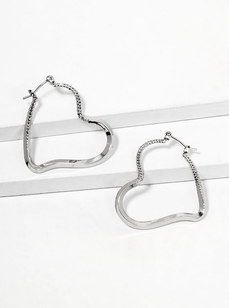 18K Gold Dipped Textured Brass Heart Hinged Hoop Earrings