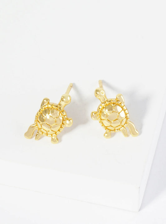 18K Gold Dipped Textured Brass Turtle Stud Earrings