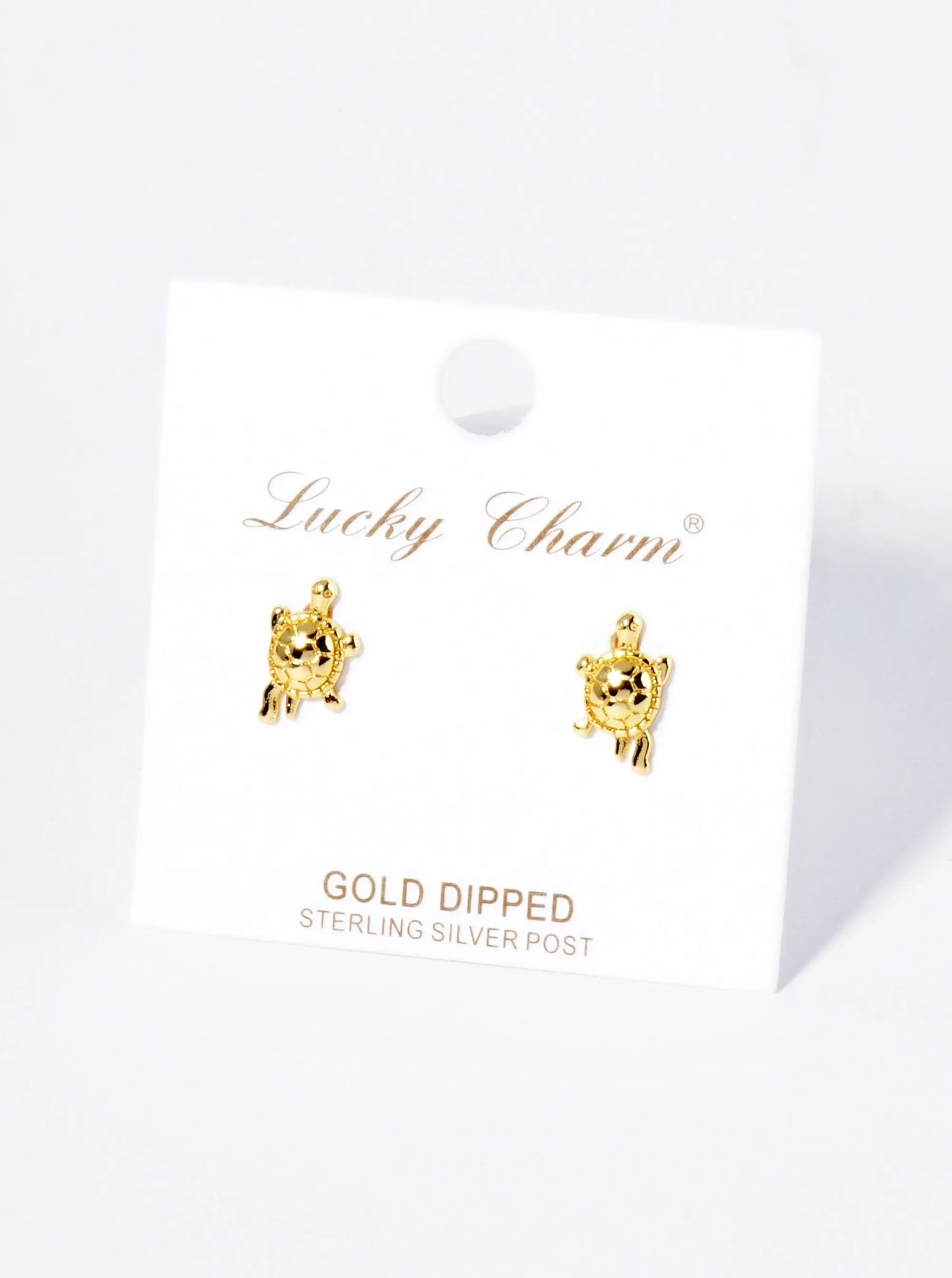 18K Gold Dipped Textured Brass Turtle Stud Earrings