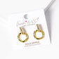 18K Gold Dipped Textured Circle Drop Baguette CZ Door Knocker Earrings