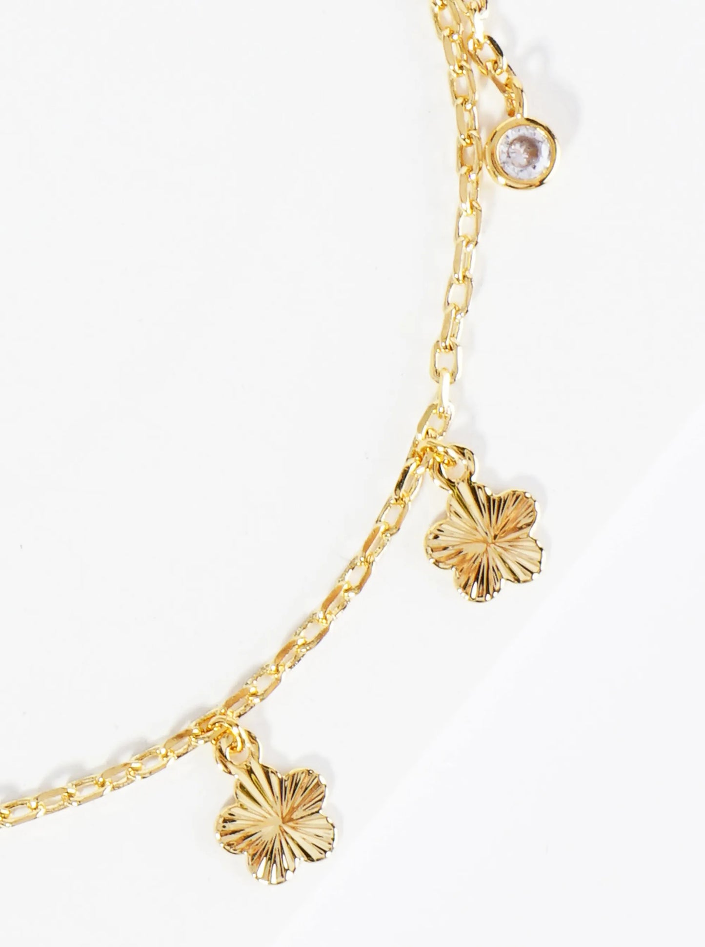 18K Gold Dipped Textured Flower Charms Brass Chain Anklet