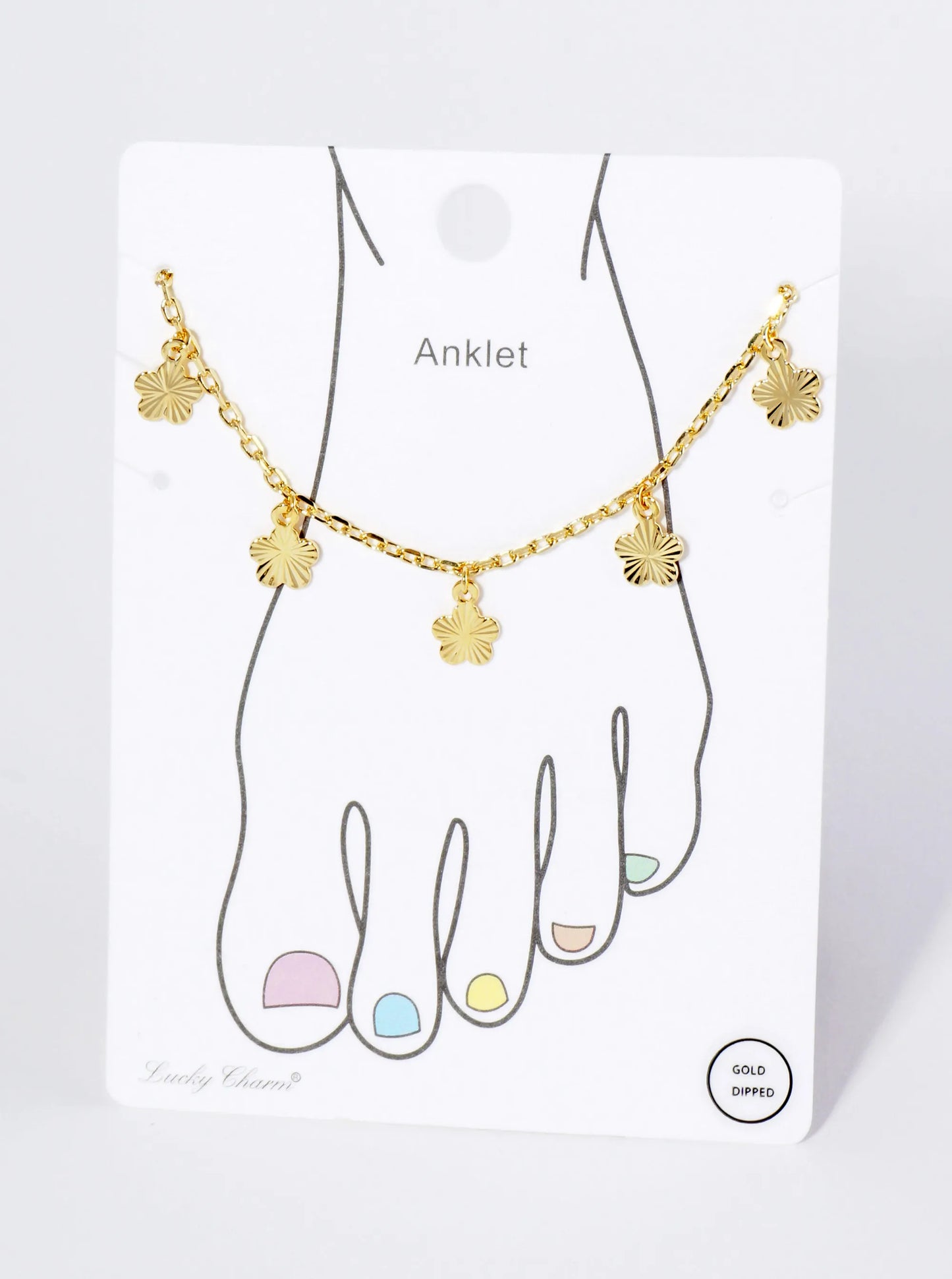 18K Gold Dipped Textured Flower Charms Brass Chain Anklet