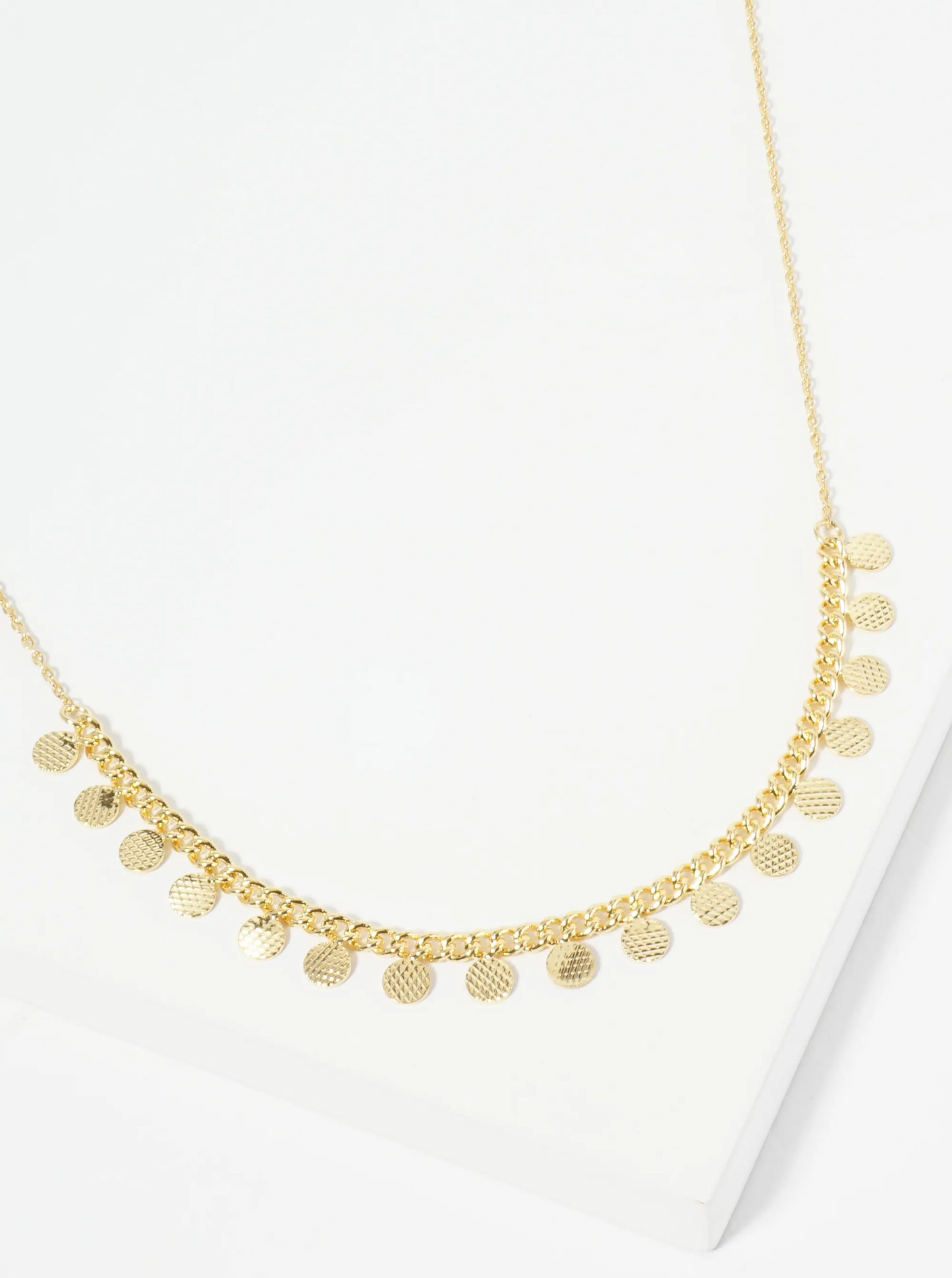 18K Gold Dipped Textured Round Disc Charm Necklace