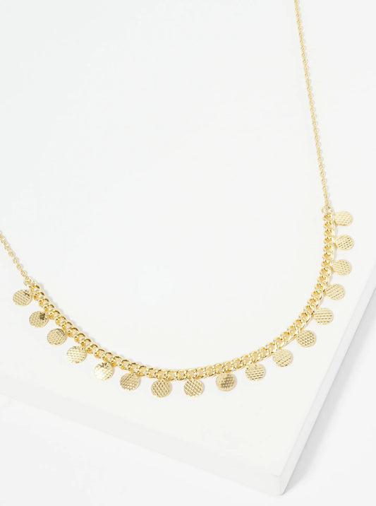 18K Gold Dipped Textured Round Disc Charm Necklace