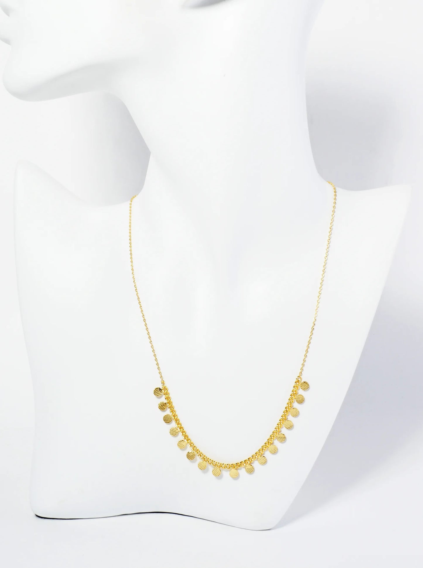 18K Gold Dipped Textured Round Disc Charm Necklace