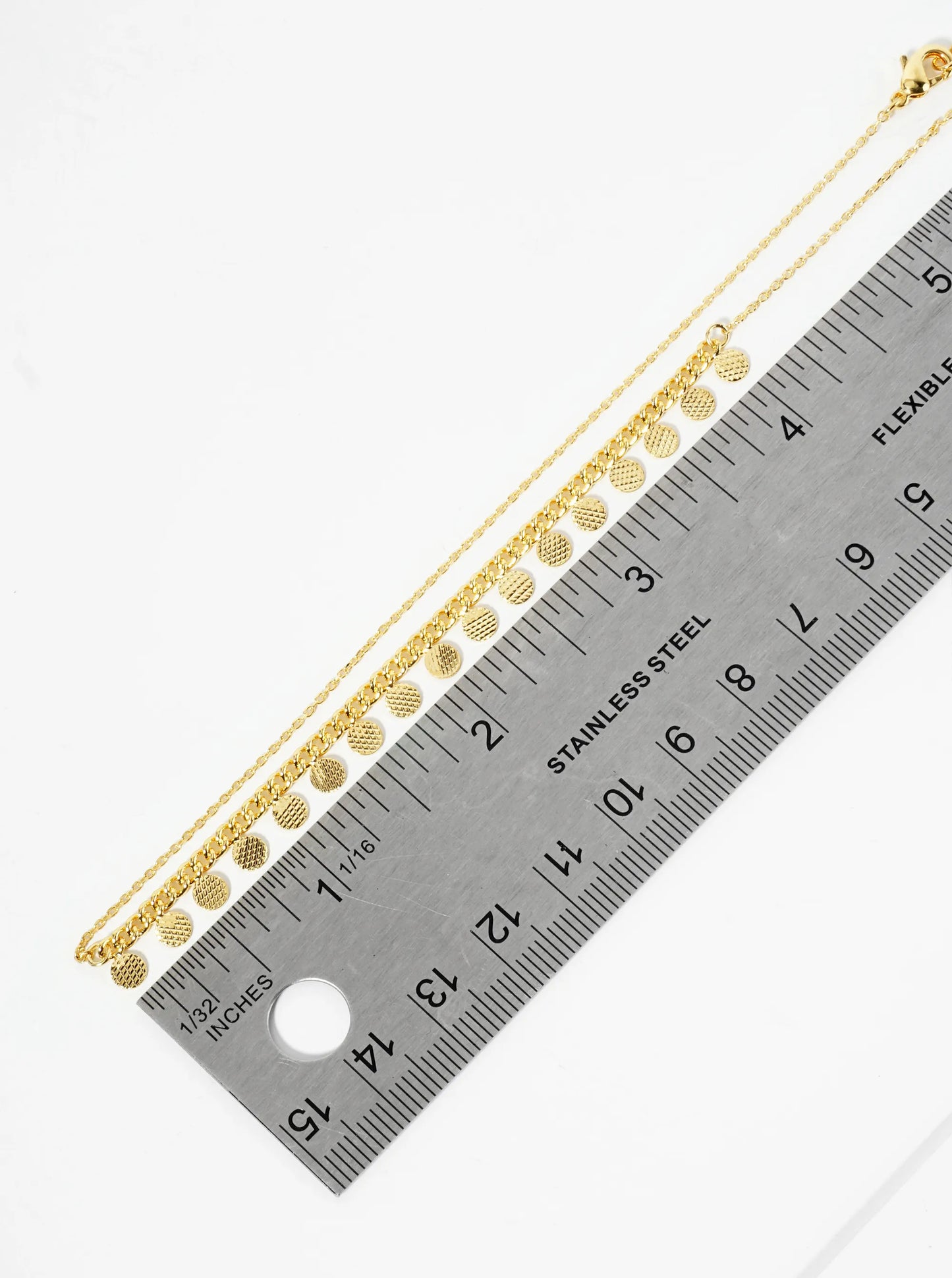 18K Gold Dipped Textured Round Disc Charm Necklace