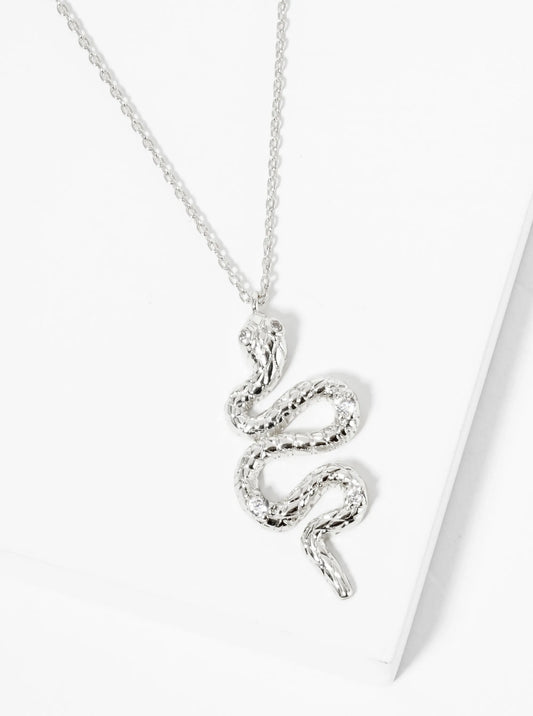 18K Gold Dipped Textured Snake Pendant Adorned With CZ Stones Necklace