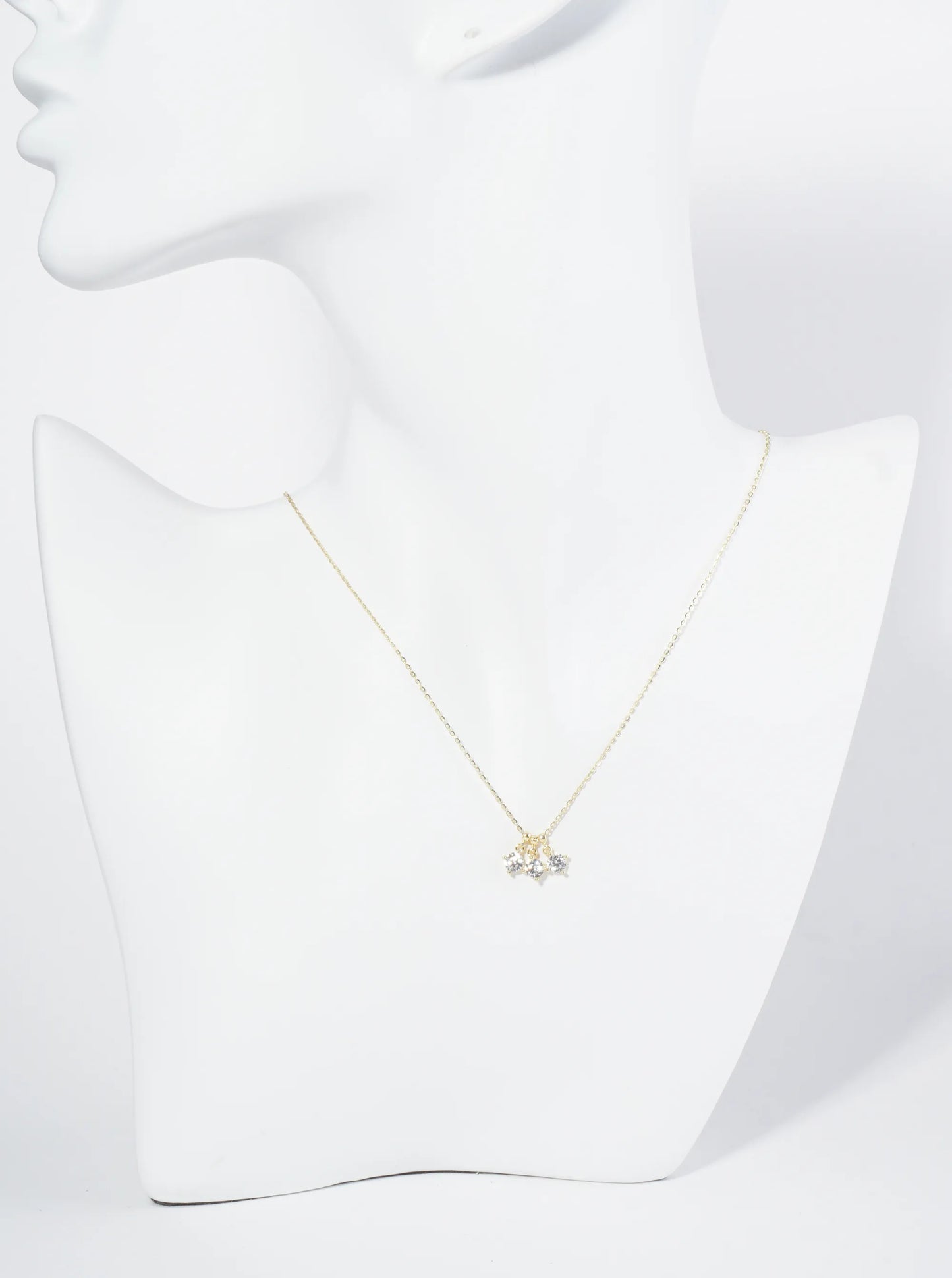 18K Gold Dipped Three 4-Prong Cubic Zirconia Pendant Necklace