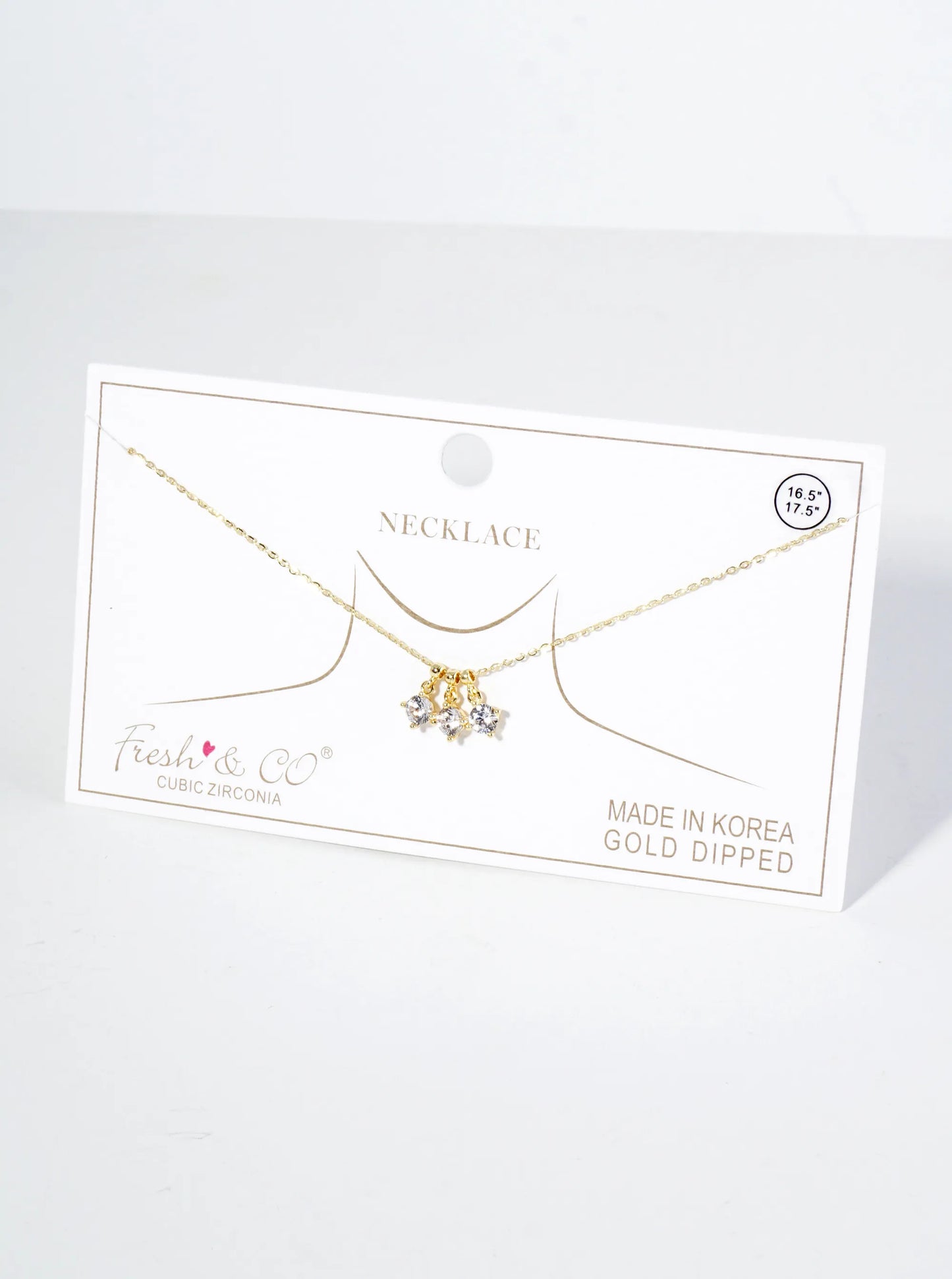 18K Gold Dipped Three 4-Prong Cubic Zirconia Pendant Necklace