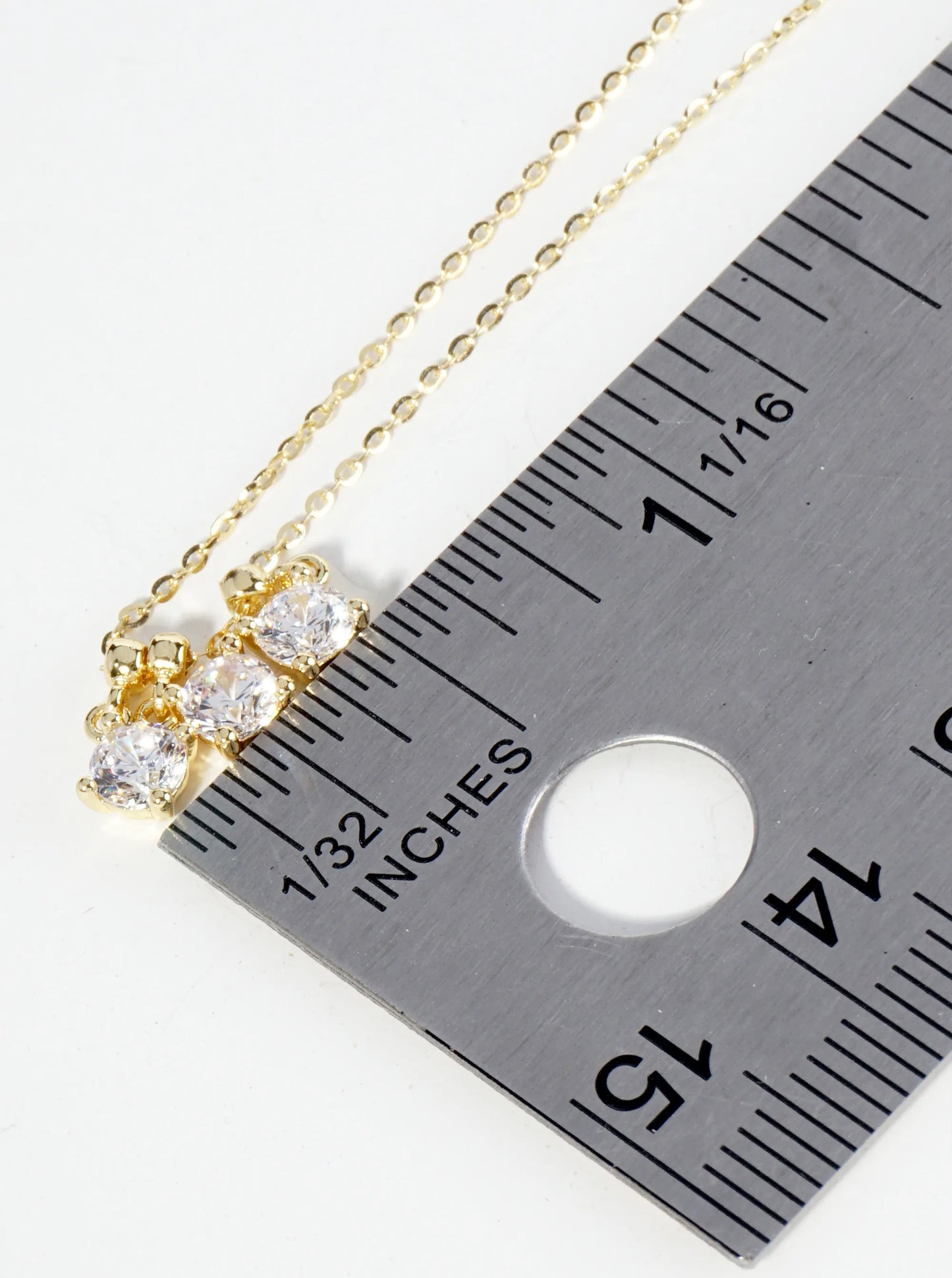 18K Gold Dipped Three 4-Prong Cubic Zirconia Pendant Necklace