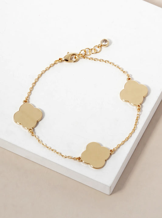 18K Gold Dipped Three Brass Quatrefoil Chain Bracelet