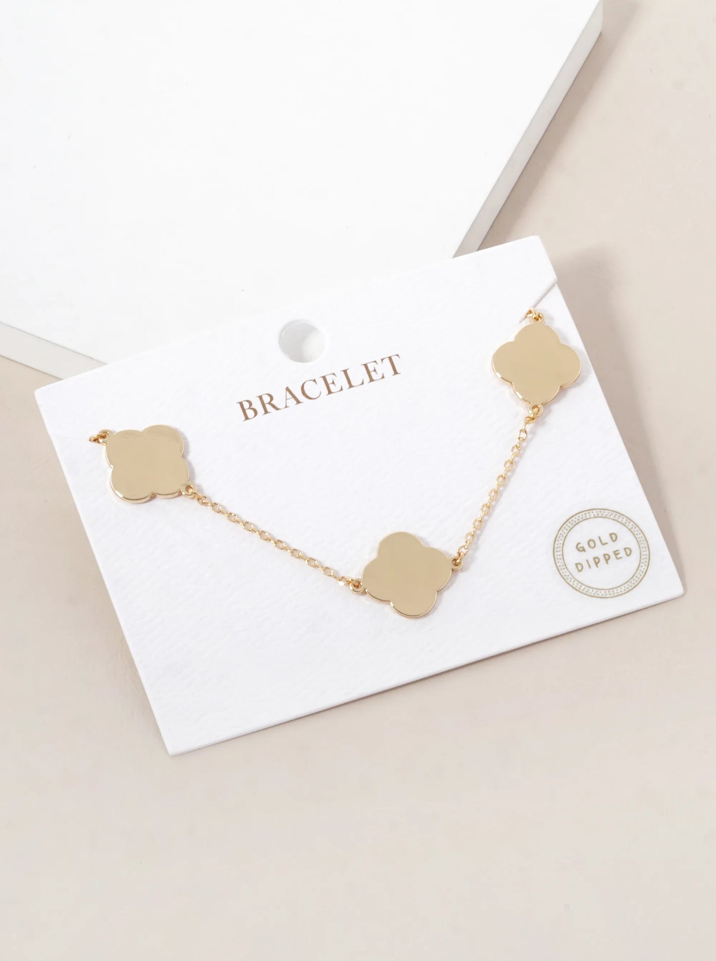 18K Gold Dipped Three Brass Quatrefoil Chain Bracelet