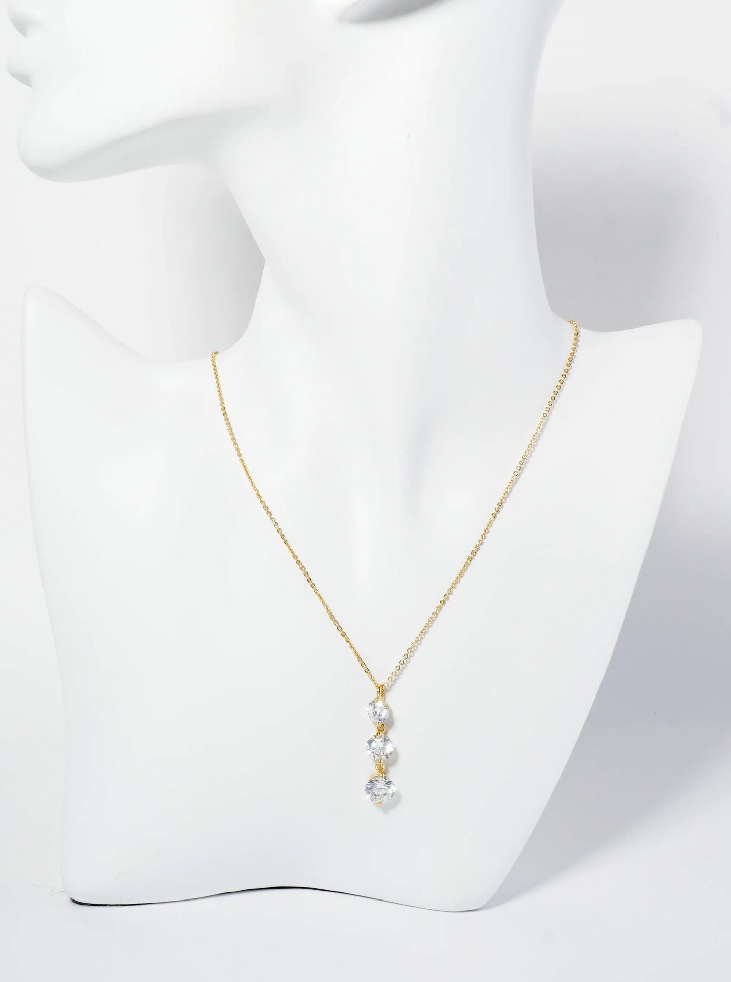 18K Gold Dipped Three CZ Stone Drop Pendant Necklace