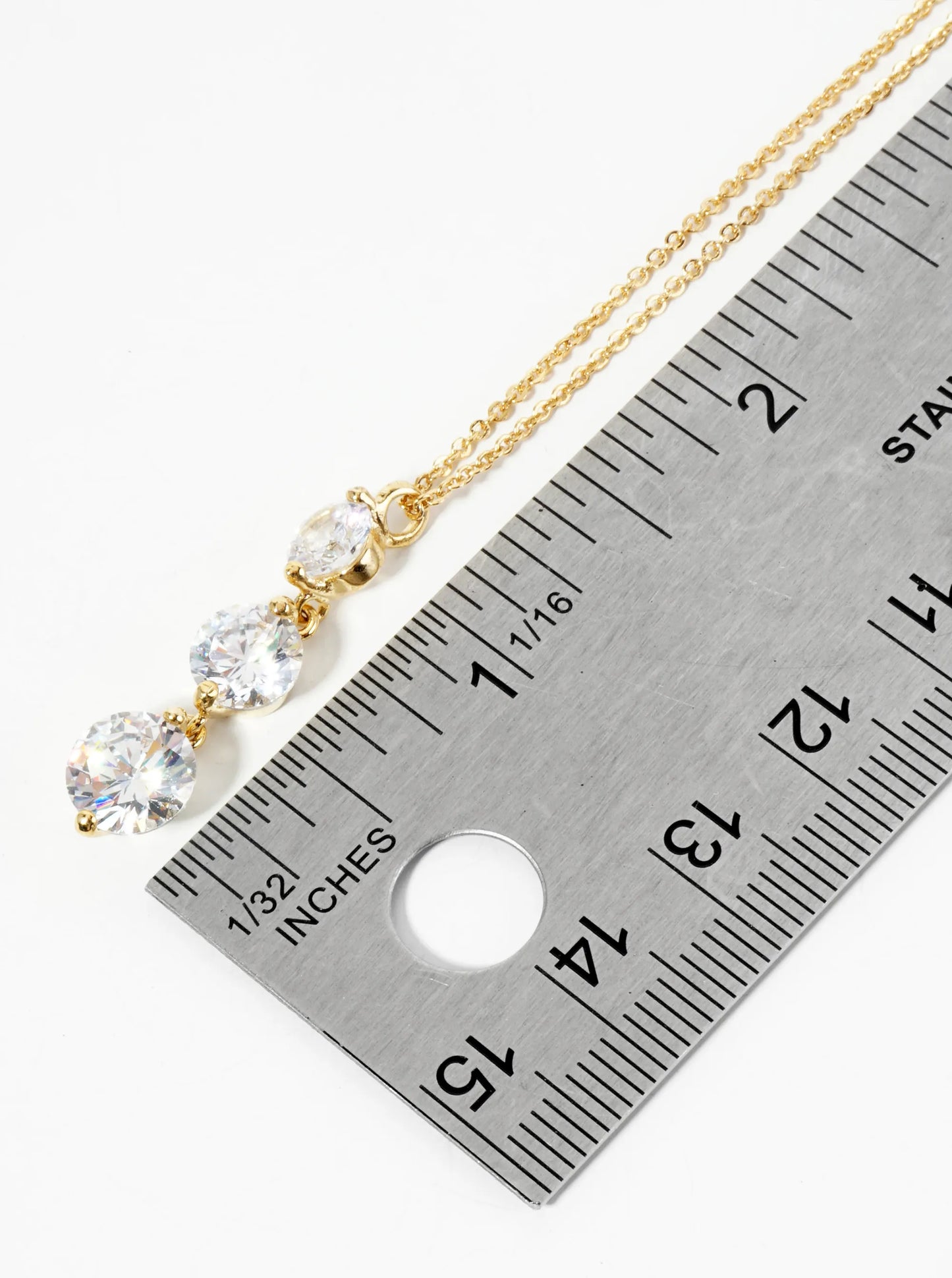 18K Gold Dipped Three CZ Stone Drop Pendant Necklace