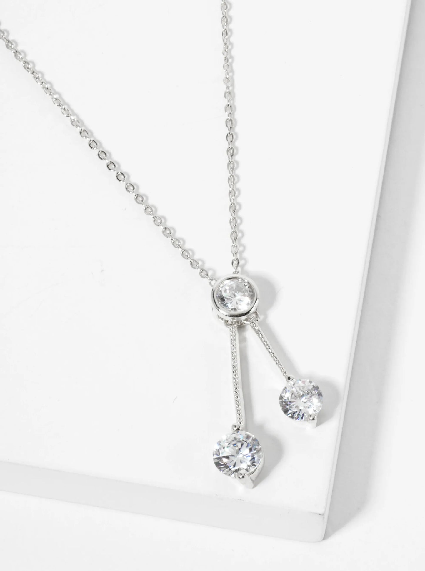 18K Gold Dipped Three CZ Stone Drop Pendant Necklace