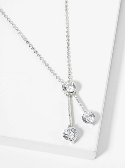 18K Gold Dipped Three CZ Stone Drop Pendant Necklace