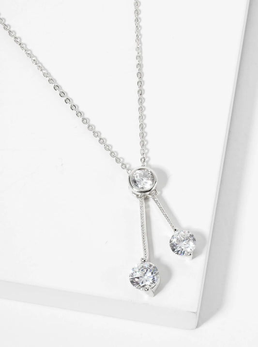 18K Gold Dipped Three CZ Stone Drop Pendant Necklace