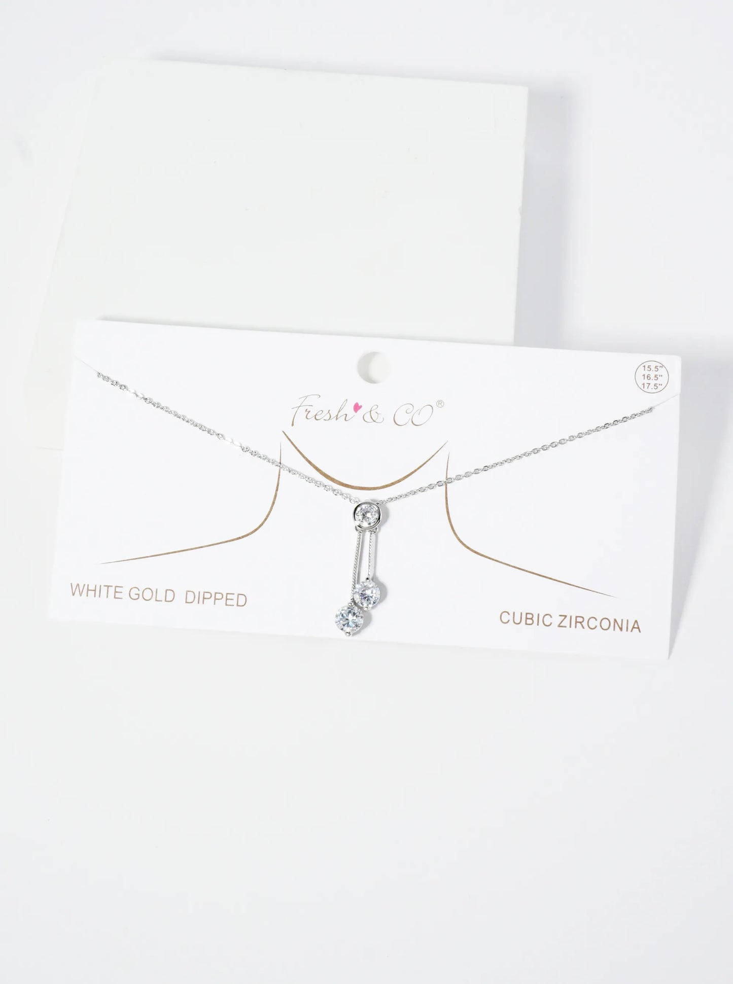 18K Gold Dipped Three CZ Stone Drop Pendant Necklace