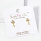 18K Gold Dipped Three CZ Stones Key Stud Earrings
