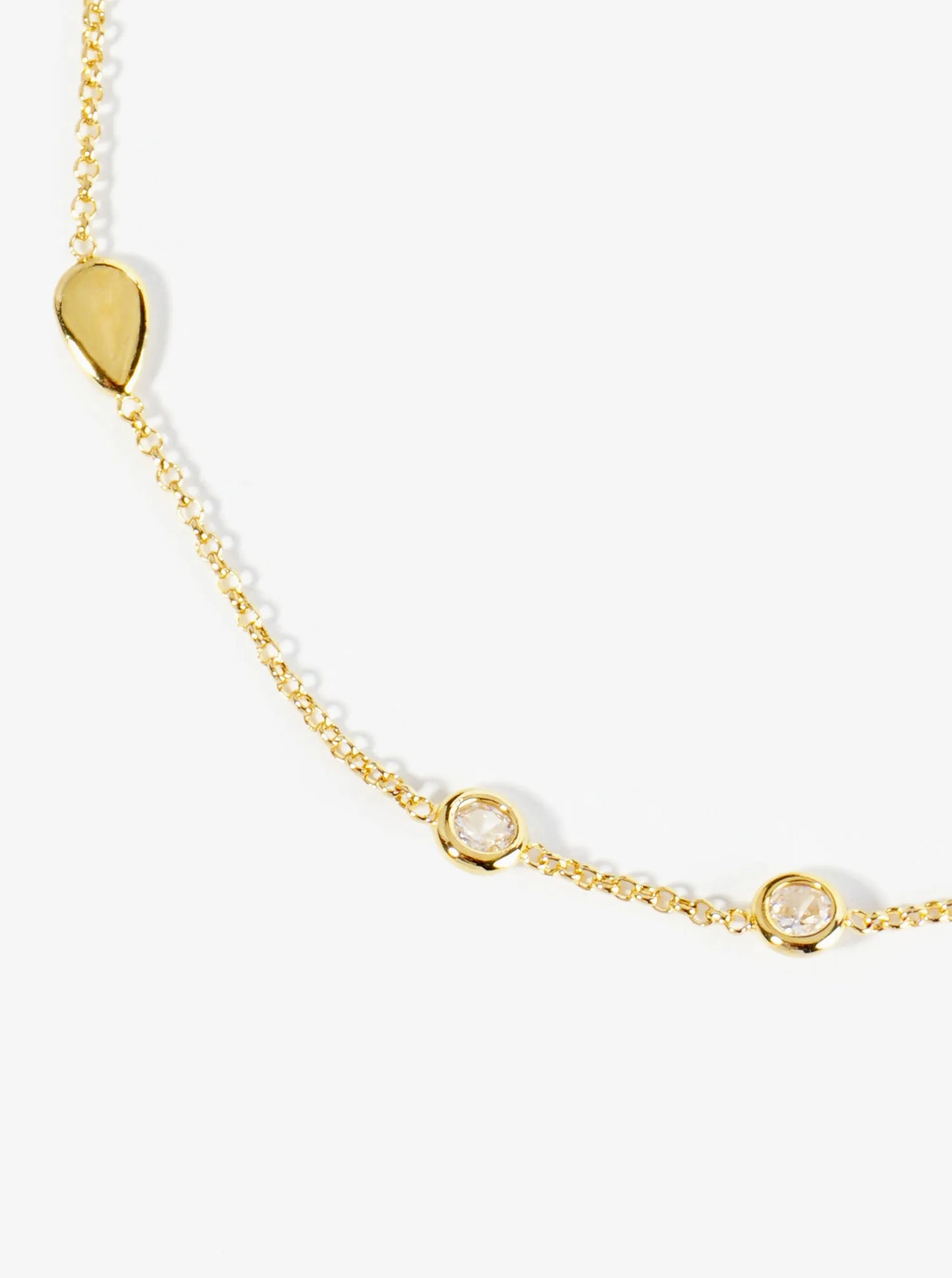 18K Gold Dipped Three CZ Stones With Teardrop Brass Chain Anklet
