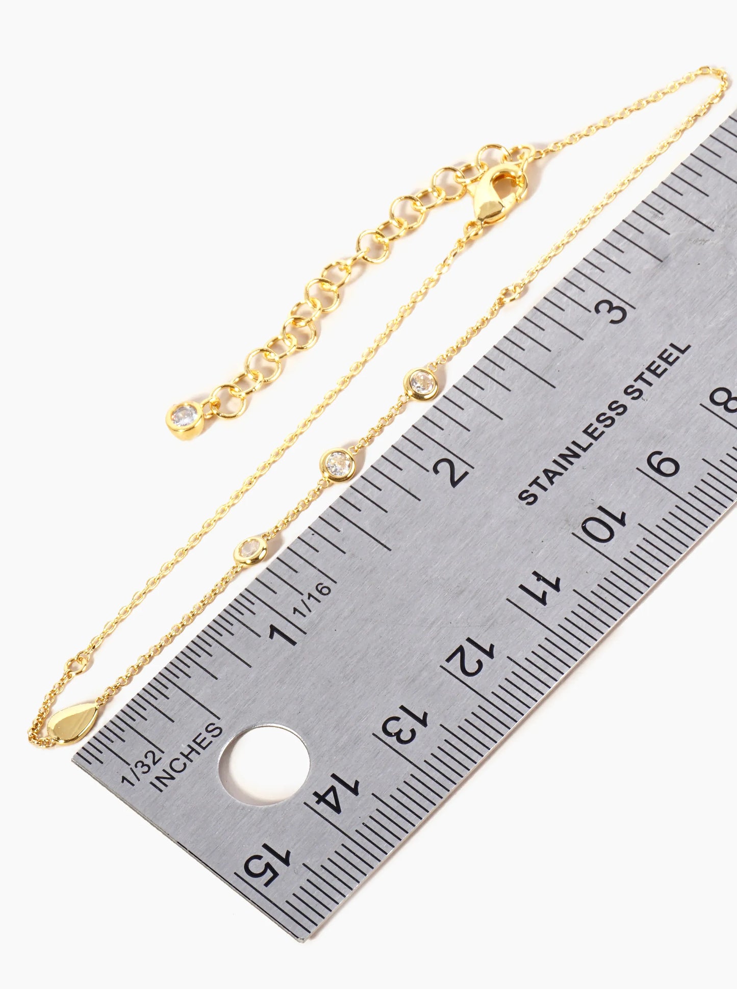 18K Gold Dipped Three CZ Stones With Teardrop Brass Chain Anklet