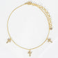 18K Gold Dipped Three Cubic Zirconia Cross Charms Brass Chain Anklet