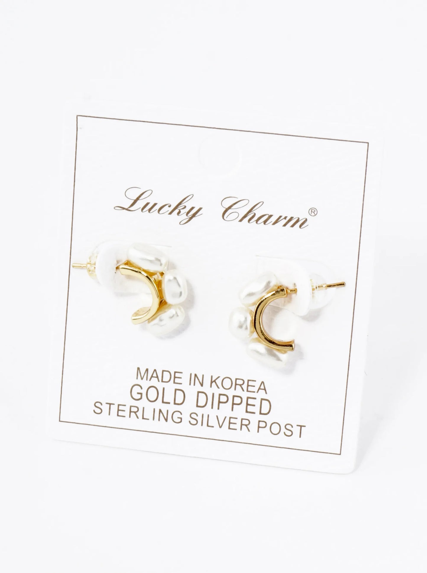 18K Gold Dipped Three Freshwater Pearl 15mm Hoop Earrings