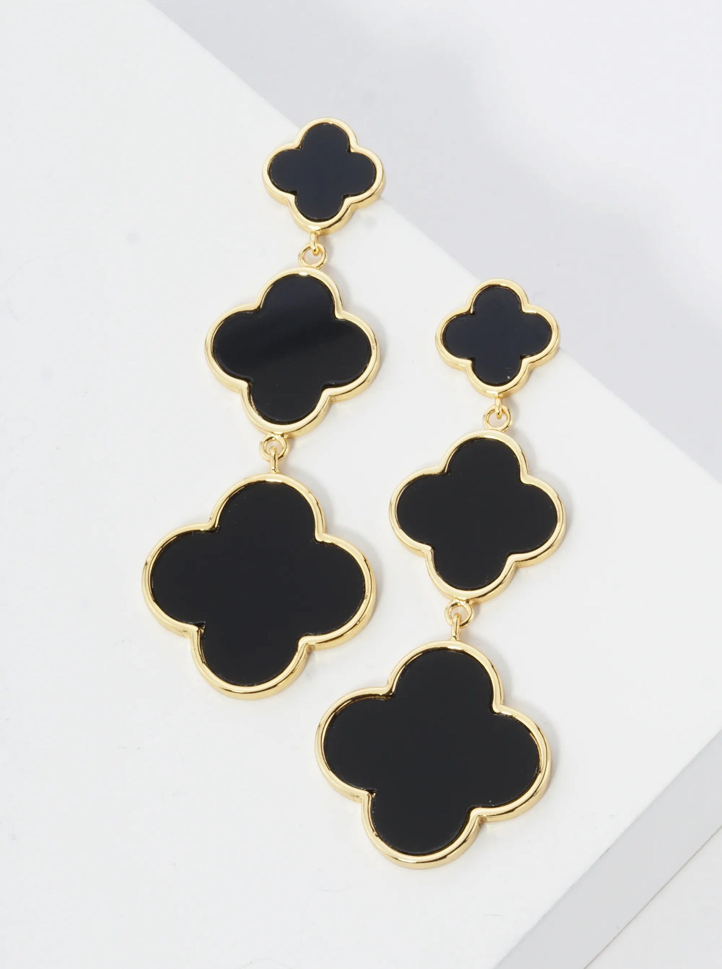 18K Gold Dipped Three Graduated Quatrefoil Drop Dangle Post Earrings
